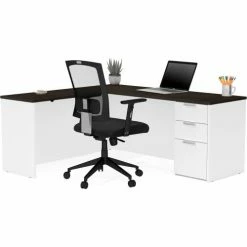 Bestar® L-Desk - White and Deep Gray - Pro-Concept Plus Series