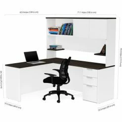 Bestar® L-Desk with Hutch - White and Deep Gray - Pro-Concept Plus Series -Outlet Desks & Workstations Store 110886 17 2