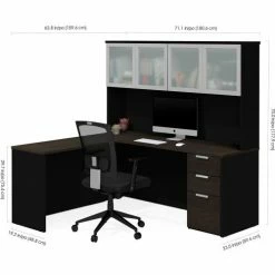 Bestar® L-Desk with Frosted Glass Door Hutch - Deep Gray and Black - Pro-Concept Plus Series 6 Bestar® L-Desk with Frosted Glass Door Hutch - Deep Gray and Black - Pro-Concept Plus Series -Outlet Desks & Workstations Store 110887 32 2