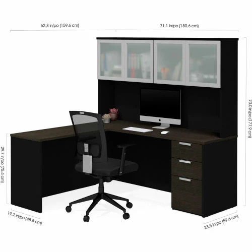 Bestar® L-Desk with Frosted Glass Door Hutch - Deep Gray and Black - Pro-Concept Plus Series 3 Bestar® L-Desk with Frosted Glass Door Hutch - Deep Gray and Black - Pro-Concept Plus Series - Image 3
