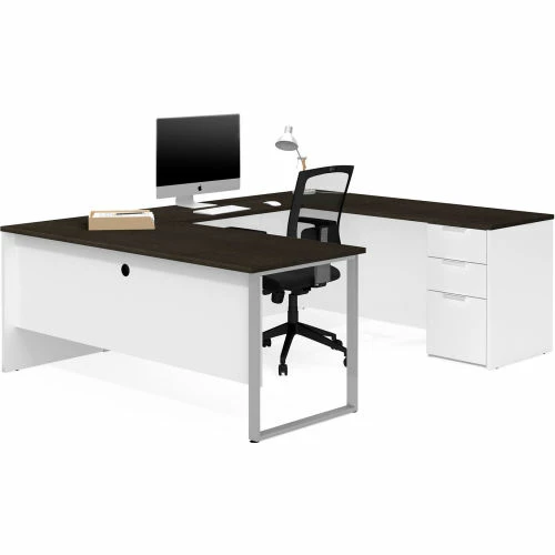 Bestar® U-Desk - White and Deep Gray - Pro-Concept Plus Series 1 Bestar® U-Desk - White and Deep Gray - Pro-Concept Plus Series