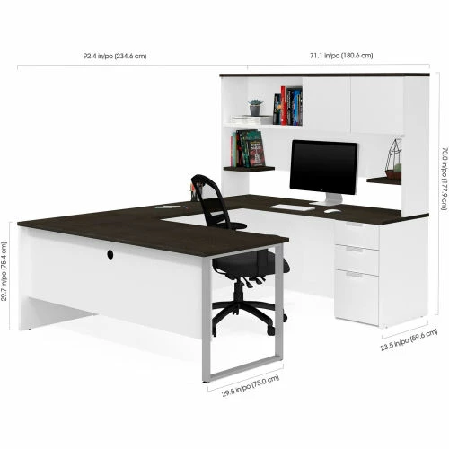 Bestar® U-Desk with Hutch - White and Deep Gray - Pro-Concept Plus Series 3 Bestar® U-Desk with Hutch - White and Deep Gray - Pro-Concept Plus Series - Image 3