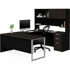Bestar® U-Desk with Hutch - Deep Gray and Black - Pro-Concept Plus Series