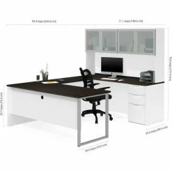 Bestar® U-Desk with Frosted Glass Door Hutch - White and Deep Gray - Pro-Concept Plus Series -Outlet Desks & Workstations Store 110890 17 2