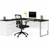 Bestar® L-Desk with Metal Leg - White and Deep Gray - Pro-Concept Plus Series