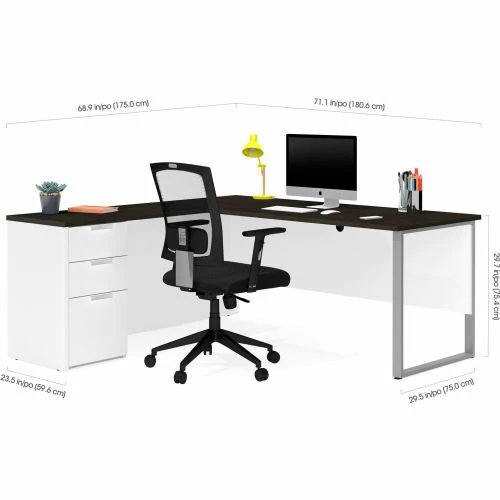 Bestar® L-Desk with Metal Leg - White and Deep Gray - Pro-Concept Plus Series 3 Bestar® L-Desk with Metal Leg - White and Deep Gray - Pro-Concept Plus Series - Image 3