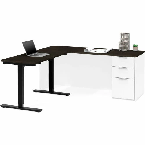 Bestar® Height Adjustable L-Desk - White and Deep Gray - Pro-Concept Plus Series 3 Bestar® Height Adjustable L-Desk - White and Deep Gray - Pro-Concept Plus Series - Image 3
