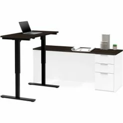 Bestar® Height Adjustable L-Desk - White and Deep Gray - Pro-Concept Plus Series