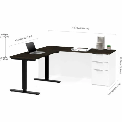 Bestar® Height Adjustable L-Desk - White and Deep Gray - Pro-Concept Plus Series 4 Bestar® Height Adjustable L-Desk - White and Deep Gray - Pro-Concept Plus Series - Image 4