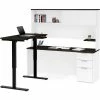 Bestar® Height Adjustable L-Desk with Hutch - White and Deep Gray - Pro-Concept Plus Series