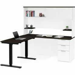 Bestar® Height Adjustable L-Desk with Hutch - White and Deep Gray - Pro-Concept Plus Series -Outlet Desks & Workstations Store 110896 17 2