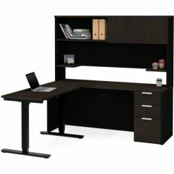 Bestar® Height Adjustable L-Desk with Hutch - Deep Gray and Black - Pro-Concept Plus Series -Outlet Desks & Workstations Store 110896 32 2