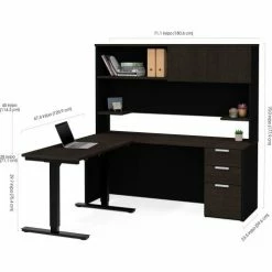 Bestar® Height Adjustable L-Desk with Hutch - Deep Gray and Black - Pro-Concept Plus Series -Outlet Desks & Workstations Store 110896 32 3