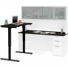 Bestar® Height Adjustable L-Desk with Frosted Hutch - White and Deep Gray - Pro-Concept Plus