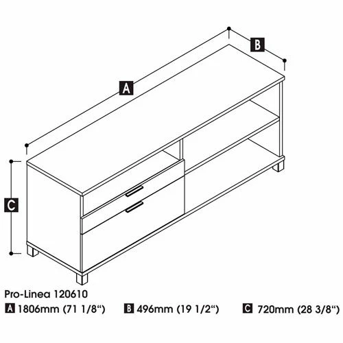 Bestar® Credenza w/ Drawers - 71" - Bark Grey - Pro-Linea Series 2 Bestar® Credenza w/ Drawers - 71" - Bark Grey - Pro-Linea Series - Image 2