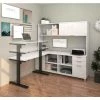 Bestar® L-Desk with Hutch and Electric Height Adjustable Table - White - Pro-Linea Series