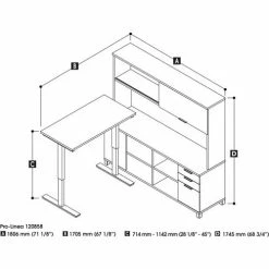 Bestar® L-Desk with Hutch and Electric Height Adjustable Table - Bark Gray - Pro-Linea Series -Outlet Desks & Workstations Store 120858 haute lineart