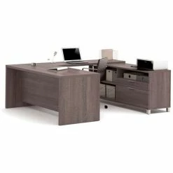 Bestar® U Desk - 71" - Bark Grey - Pro-Linea Series