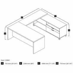 Bestar® U Desk - 71" - Bark Grey - Pro-Linea Series -Outlet Desks & Workstations Store 120861lineart
