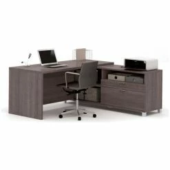 Bestar® L Desk - 71" - Bark Grey - Pro-Linea Series