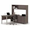 Bestar® L Desk with Sliding-Door Hutch - 71" - Bark Grey - Pro-Linea Series