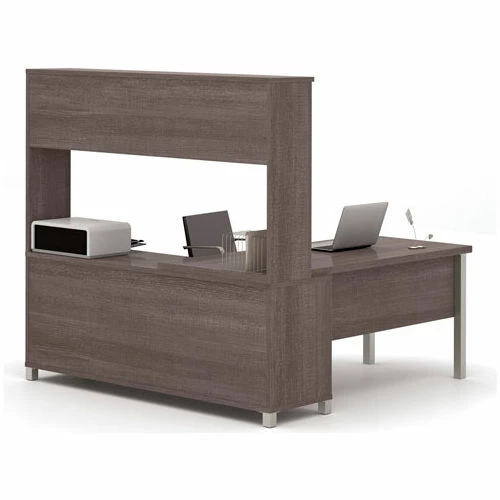 Bestar® L Desk with Sliding-Door Hutch - 71" - Bark Grey - Pro-Linea Series 2 Bestar® L Desk with Sliding-Door Hutch - 71" - Bark Grey - Pro-Linea Series - Image 2