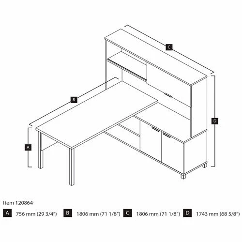 Bestar® L Desk with Sliding-Door Hutch - 71" - Bark Grey - Pro-Linea Series 3 Bestar® L Desk with Sliding-Door Hutch - 71" - Bark Grey - Pro-Linea Series - Image 3