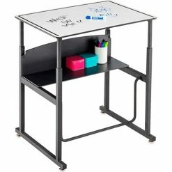 Safco® AlphaBetter Adjustable-Height Desk, Swinging Footrest Bar, 28 x 20", Dry Erase 15 Safco® AlphaBetter Adjustable-Height Desk, Swinging Footrest Bar, 28 x 20", Dry Erase -Outlet Desks & Workstations Store 15971 1203DE FrontAngleProp