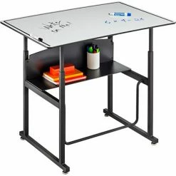 Safco® AlphaBetter Height-Adjustable Desk, Premium or Dry Erase Top, 36 x 24", Dry Erase -Outlet Desks & Workstations Store 15985 1208DE FrontAngleProp