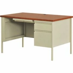 Hirsh Industries® Steel Desk - Single Right Pedestal - 30" x 48" - Putty/Oak - HL10000 Series