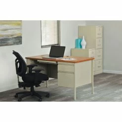 Hirsh Industries® Steel Desk - Single Right Pedestal - 30" x 48" - Putty/Oak - HL10000 Series -Outlet Desks & Workstations Store 20091 B1952793 PedDesk PuttyOak3