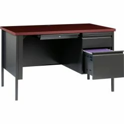Hirsh Industries® Steel Desk - Single Right Pedestal - 30"D x 48"W - Mahogany - HL10000 Series