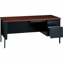 Hirsh Industries® Steel Desk - Single Right Pedestal - 30 x 66 - Black/Walnut - HL10000 Series
