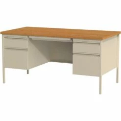Hirsh Industries® Steel Desk - Double Pedestal - 30" x 60" Putty/Oak - HL10000 Series