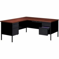 Hirsh Industries® Steel Desk - L Shape w/ Left Return - 66 x 72 - Blk/Walnut - HL10000 Series