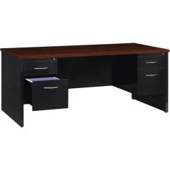 Hirsh Industries® Modular Steel Desk - Double Pedestal - 72 x 36 - Black/Walnut