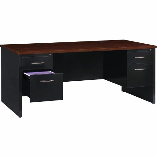 Hirsh Industries® Modular Steel Desk - Double Pedestal - 72 x 36 - Black/Walnut 1 Hirsh Industries® Modular Steel Desk - Double Pedestal - 72 x 36 - Black/Walnut