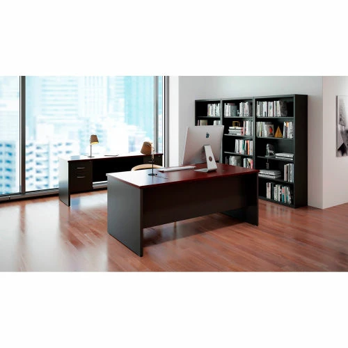 Hirsh Industries® Modular Steel Desk - Double Pedestal - 72 x 36 - Charcoal/Mahogany 2 Hirsh Industries® Modular Steel Desk - Double Pedestal - 72 x 36 - Charcoal/Mahogany - Image 2