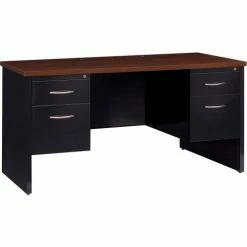 Hirsh Industries® Modular Steel Desk - Double Pedestal - 60 x 30 - Black/Walnut