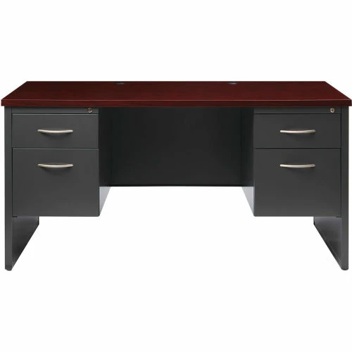 Hirsh Industries® Modular Steel Desk - Double Pedestal - 60 x 30 - Charcoal/Mahogany 1 Hirsh Industries® Modular Steel Desk - Double Pedestal - 60 x 30 - Charcoal/Mahogany
