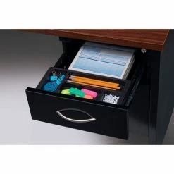 Hirsh Industries® Modular Steel Desk - Single Right Pedestal - 72 x 36 - Black/Walnut -Outlet Desks & Workstations Store 20535 B2248109 SinglePed Black3