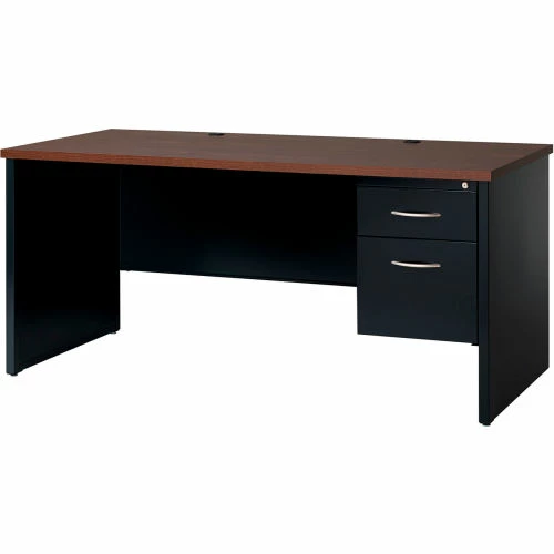 Hirsh Industries® Modular Steel Desk - Single Right Pedestal - 66 x 30 - Black/Walnut 1 Hirsh Industries® Modular Steel Desk - Single Right Pedestal - 66 x 30 - Black/Walnut