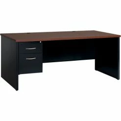 Hirsh Industries® Modular Steel Desk - Single Left Pedestal - 72 x 36 - Black/Walnut