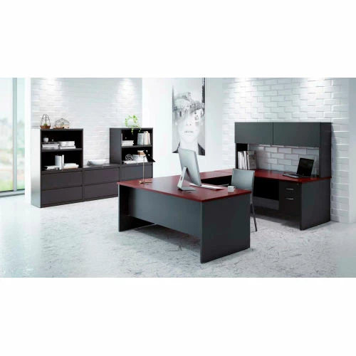 Hirsh Industries® Modular Steel Credenza - Single Right Pedestal - 72 x 24 - Charcoal/Mahogany 6 Hirsh Industries® Modular Steel Credenza - Single Right Pedestal - 72 x 24 - Charcoal/Mahogany - Image 6