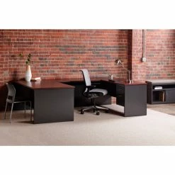 Hirsh Industries® Modular Steel Desk - Single Left Pedestal - 72 x 36 - Charcoal/Mahogany -Outlet Desks & Workstations Store 20542 B2248145 SinglePed Charcoal3