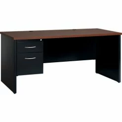 Hirsh Industries® Modular Steel Desk - Single Left Pedestal - 66 x 30 - Black/Walnut