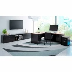 Hirsh Industries® Modular Steel Desk - Single Left Pedestal - 66 x 30 - Black/Walnut -Outlet Desks & Workstations Store 20543 B2248144 SinglePed Black3