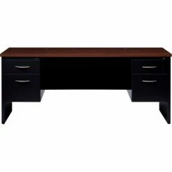 Hirsh Industries® Modular Steel Credenza - Double Pedestal - 72 x 24 - Black/Walnut