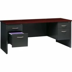 Hirsh Industries® Modular Steel Credenza - Double Pedestal - 72 x 24 - Charcoal/Mahogany