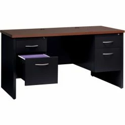 Hirsh Industries® Modular Steel Credenza - Double Pedestal - 60 x 24 - Black/Walnut